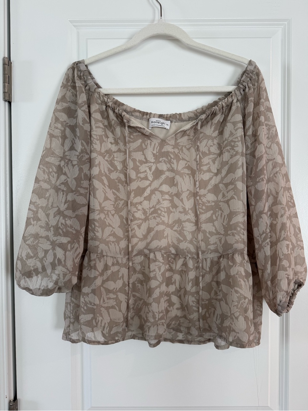 Kaileigh Taupe Floral Off-Shoulder Peasant Blouse